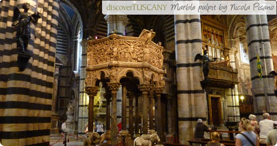 Marble Pulpit by Nicola Pisano inside Duomo of Siena