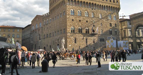 view of crowds in piazza della signoria in florence's center