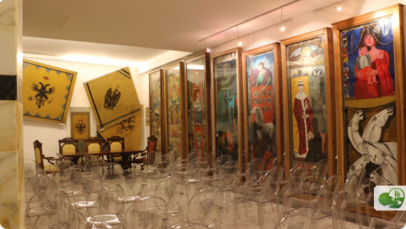 The museum for Aquila Contrada with won banners handing to one side