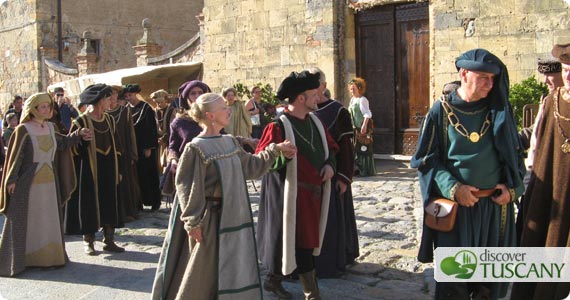 lords walking through the streets of Monteriggioni