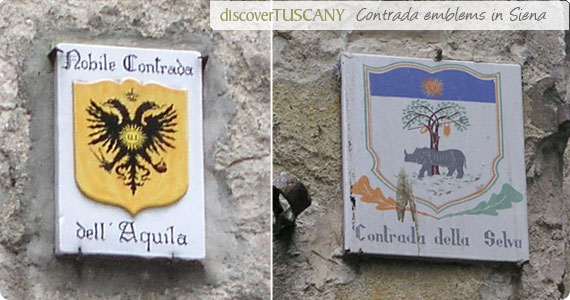 Emblems of Contrada on street corners in Siena Contrada emblems on street corners in Siena